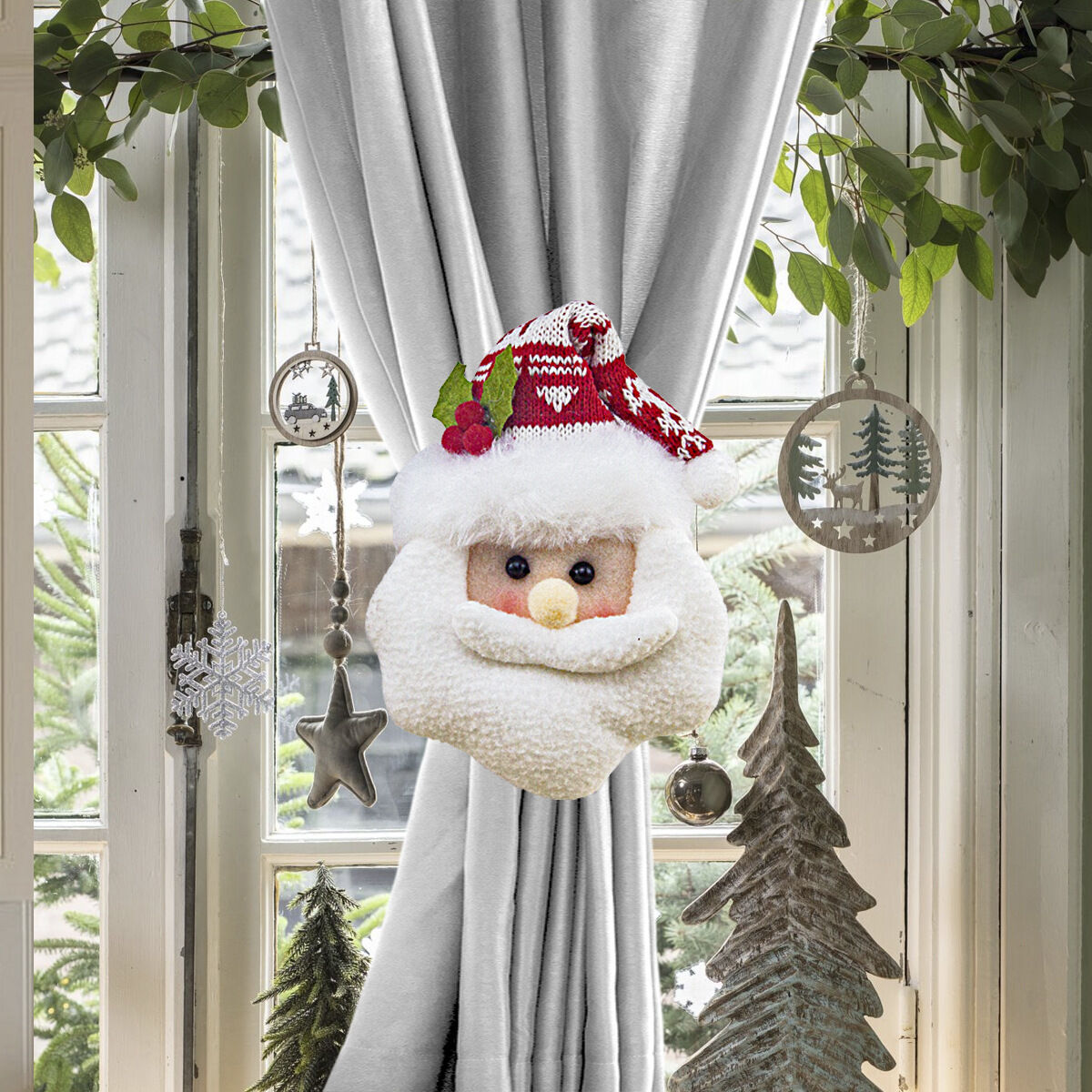 Christmas gift Warm Christmas Atmosphere - Festive Curtain Tie Decorations - Santa & Snowman Designs - Cozy Knitted Fabric(snowman)