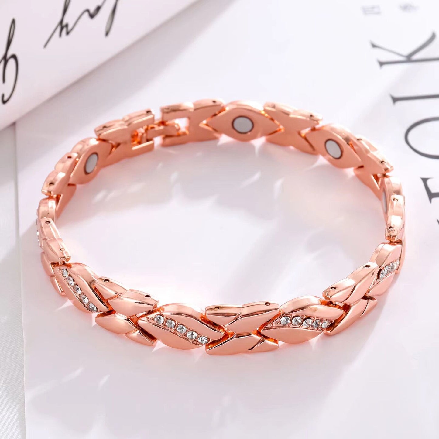 Christmas gift Stylish Ancient Copper Magnetic Therapy Bracelet with Diamond Accents - Enhance Health & Elegance(silver)