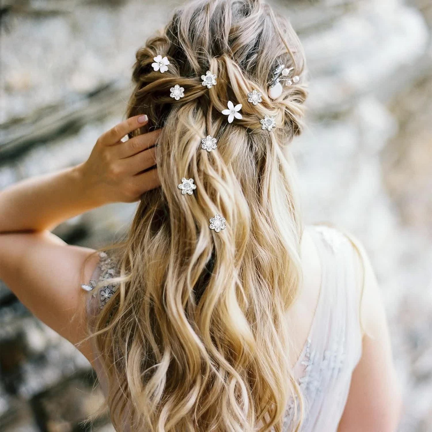 Mini Rhinestone Hair Pins - 20Pcs Cute Small Decorative Wedding & Bridal Barrettes With Flowers for Girls & Women (4 Flower Patterns)
