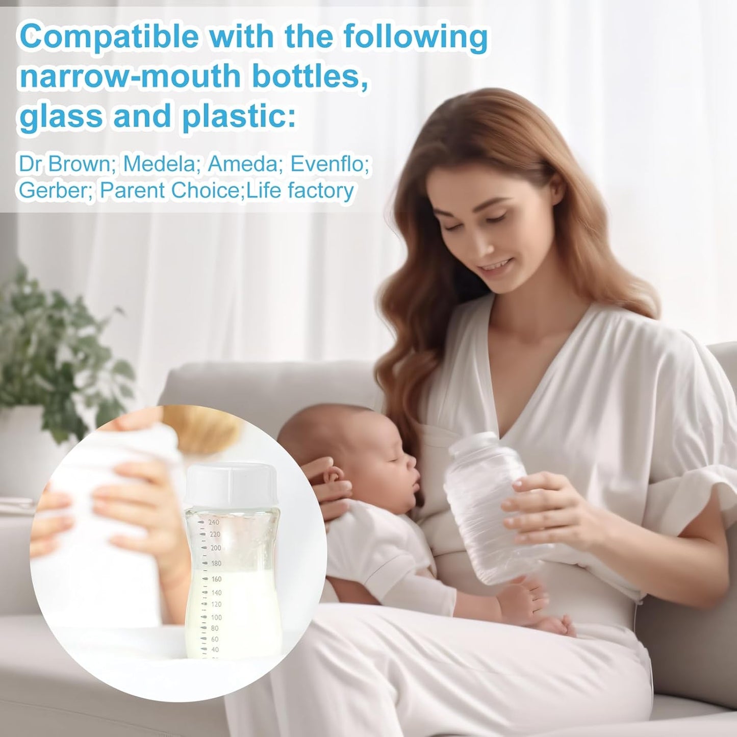 10pcs Narrow Baby Bottle Caps for Dr Brown & Medela Bottles, BPA Free Travel and Storage Baby Bottle Lids Replacement Parts with Sealing Gasket for Ameda Baby Bottles Accessory (White) White White