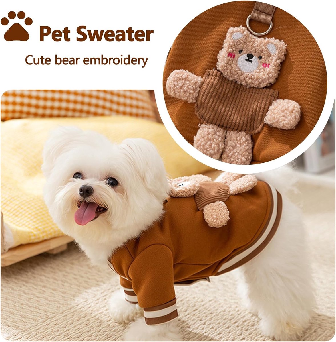 Dog Coat - Dog Sweater - Dog Clothes with D-Ring - Warm Winter Sweater - Soft Sweatshirt - Warm Winter Dog Clothes - Perfect for Small Dogs and Cats - Size M - Christmas Decorations