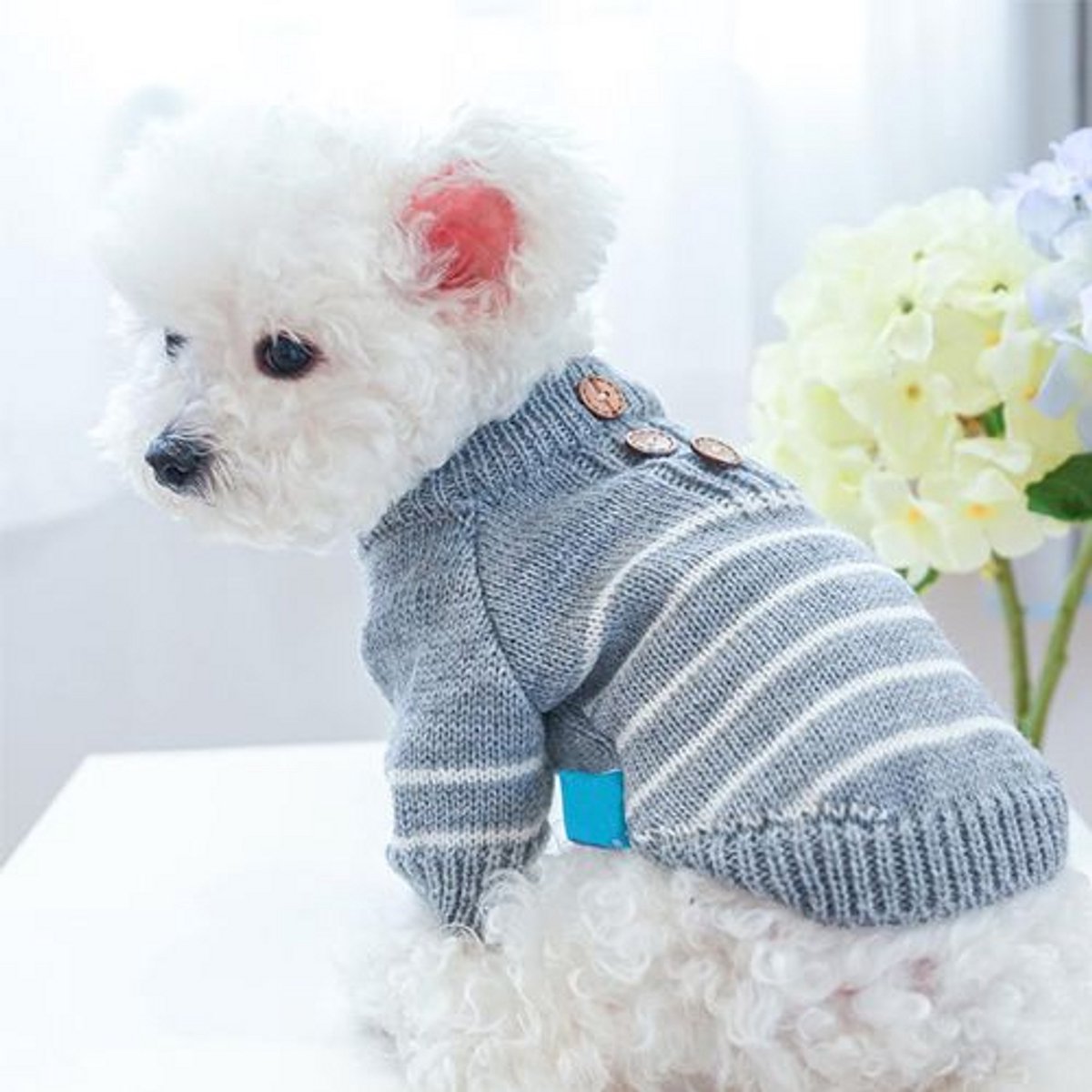 Dog Coat - Dog Sweater - Dog Jumpsuit - Cat Overalls - Striped Puppy Sweater Coat - Puppy Pyjamas - Dog Sweatshirt - Perfect for Party Costumes - Grijs - Party Decoration - Christmas - Size XL