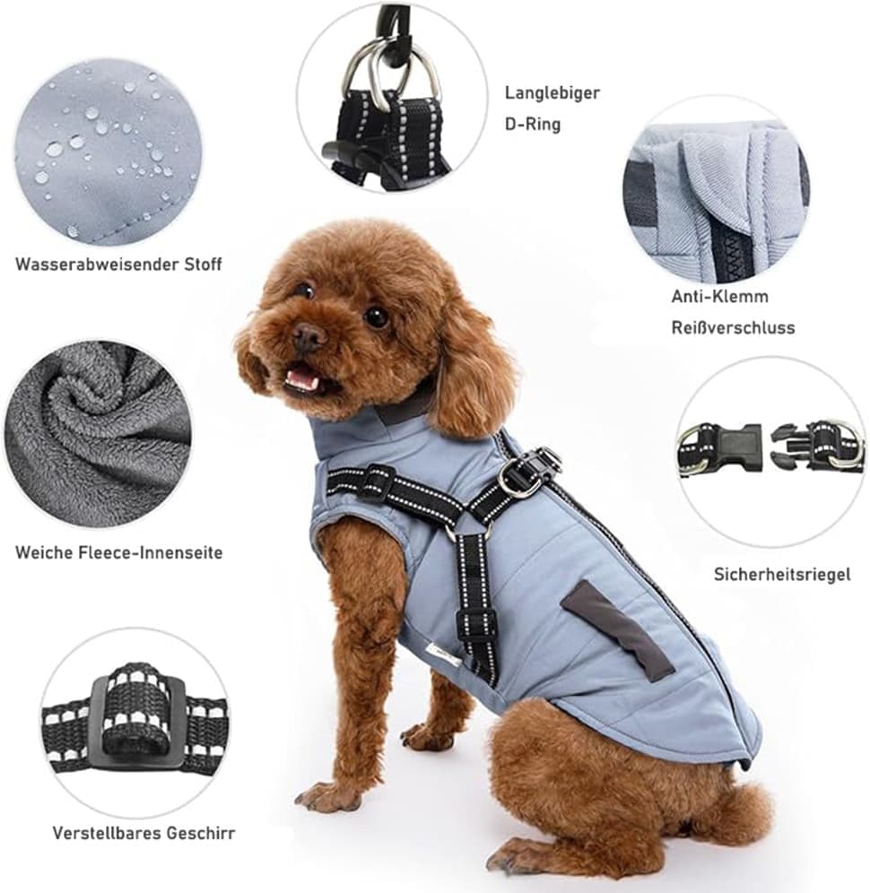 Warm Soft Winter Dog Vest with Stand Collar, Wind and Waterproof, Blue, S M L XL