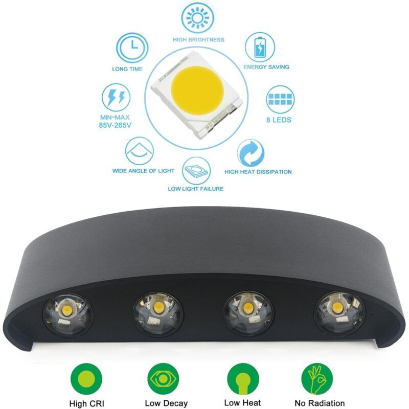 Wall Lamp, LED 8W IP65 Waterproof Aluminum Up Down Light, Warm White