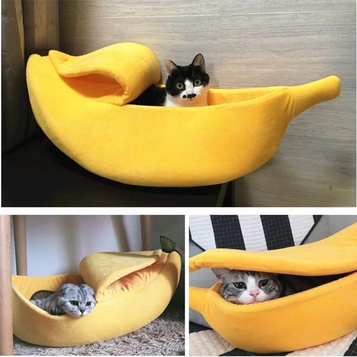 Banana-shaped pet bed - Creative dog and cat kennel - Warm and soft plush puppy mat - Cute fruit design for cats, kittens, and dogs - Available in various sizes (S)