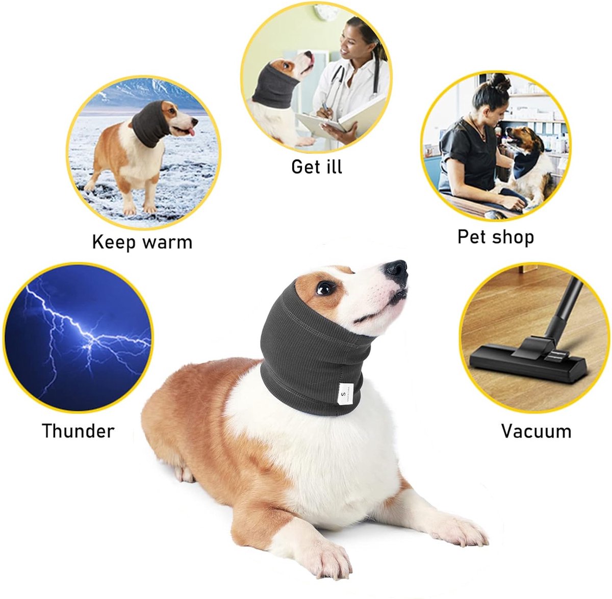 Dog Ear Protector - Dog Ear Protection - Noise-Dampening Dog Headband - Noise-Resistant Dog Neck Collar - Ear Protection For Dogs - Dog Ear Protector - Comfortable - Soothing - Soft - Anxiety Relief Noise Protection - Size M - Grey