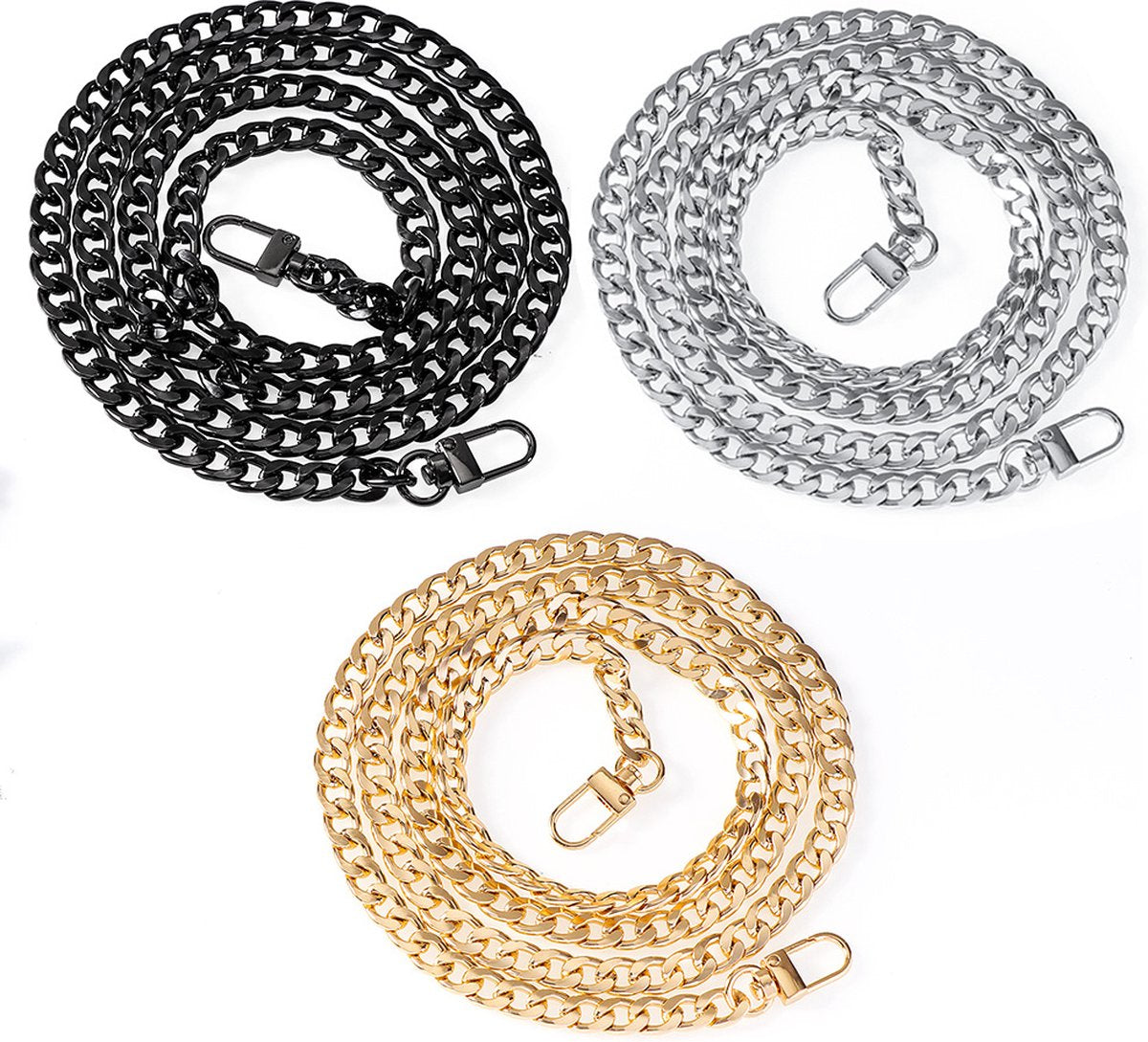 Pieces - Metal Chain - Chain - Bag Strap Chain - Bag Strap - Shoulder Strap - Handbag Strap - Bag Belt - Gold-colored, silver, black - 120cm*9.5mm - Metal