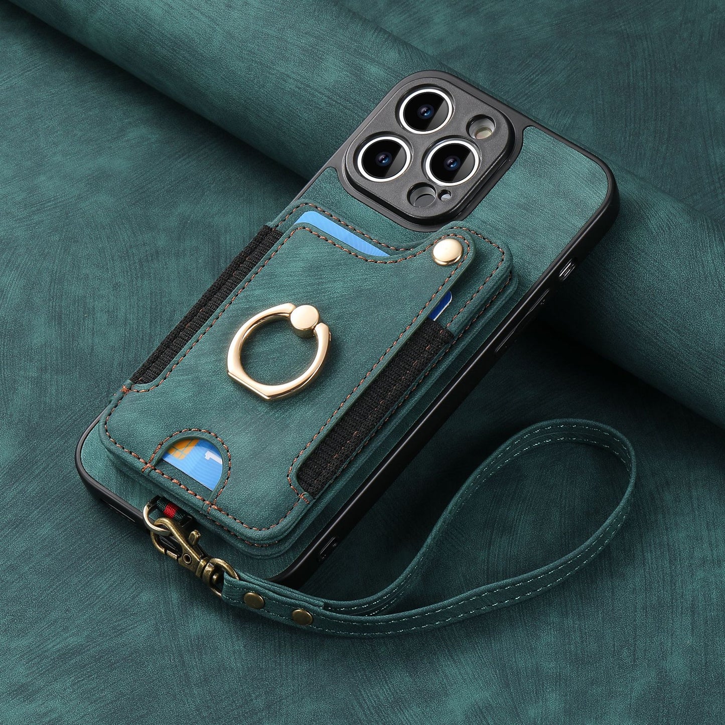 iPhone 11 Compatible Leather Case with RFID Blocking Multi-Functional Card Holder Lanyard Anti-Theft Ring Light Purple