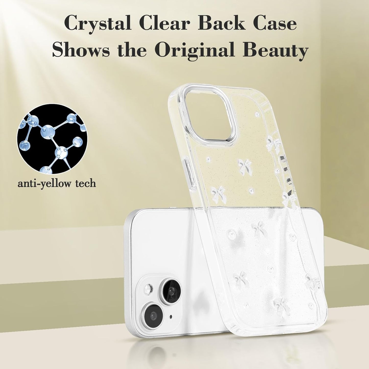 iPhone 15 Plus Case, Bling Glitter 3D Bowknot Protective Cover, Crystal Clear Sparkly White Slim Soft Durable Case Compatible with iPhone 15 Plus