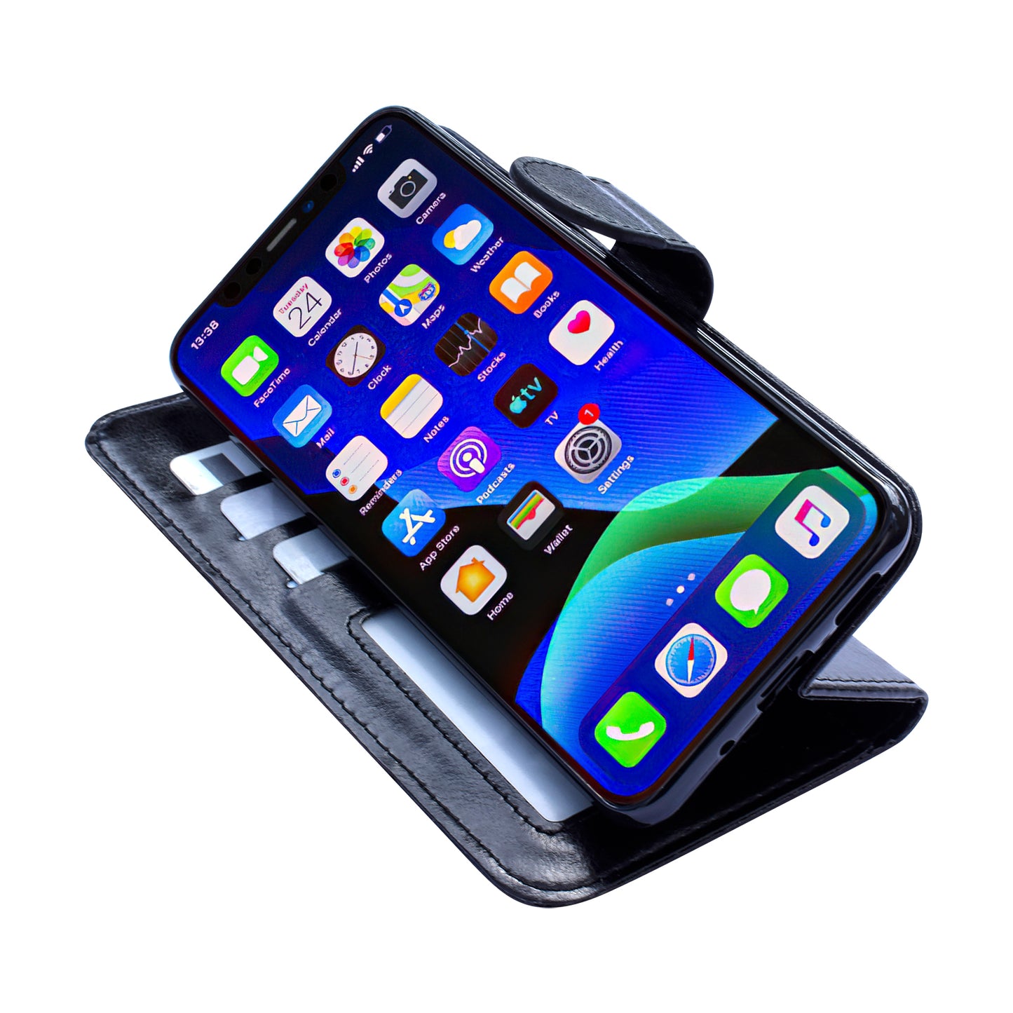 iPhone 12 Leather Case Protection Black Compatible with iPhone 12