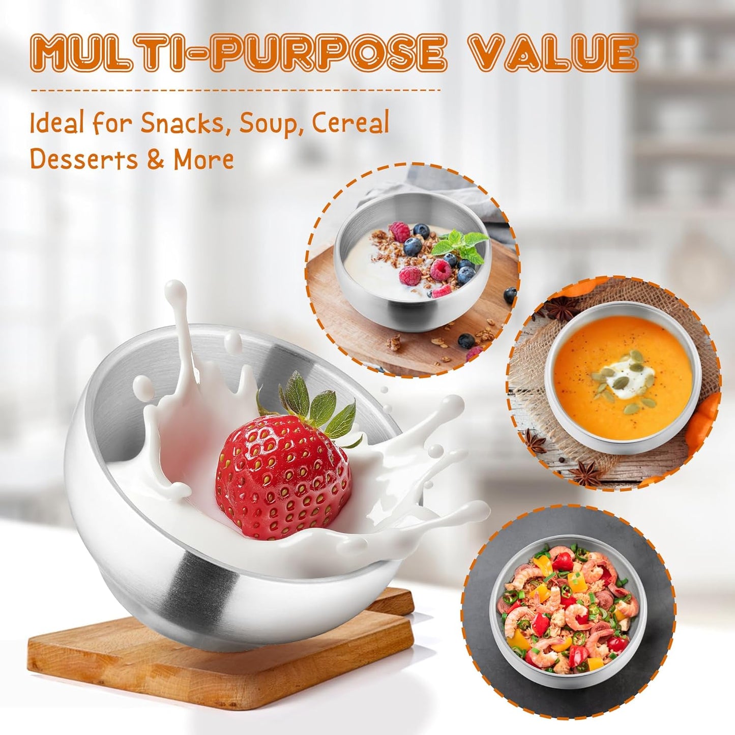 Stainless Steel Bowls for Kids-6 Pack, 12OZ Double Walled Baby Toddler Bowls for Baby Food/Cereal/Snack, 18/10 Non-Toxic Metal & Unbreakable, Dishwasher Safe