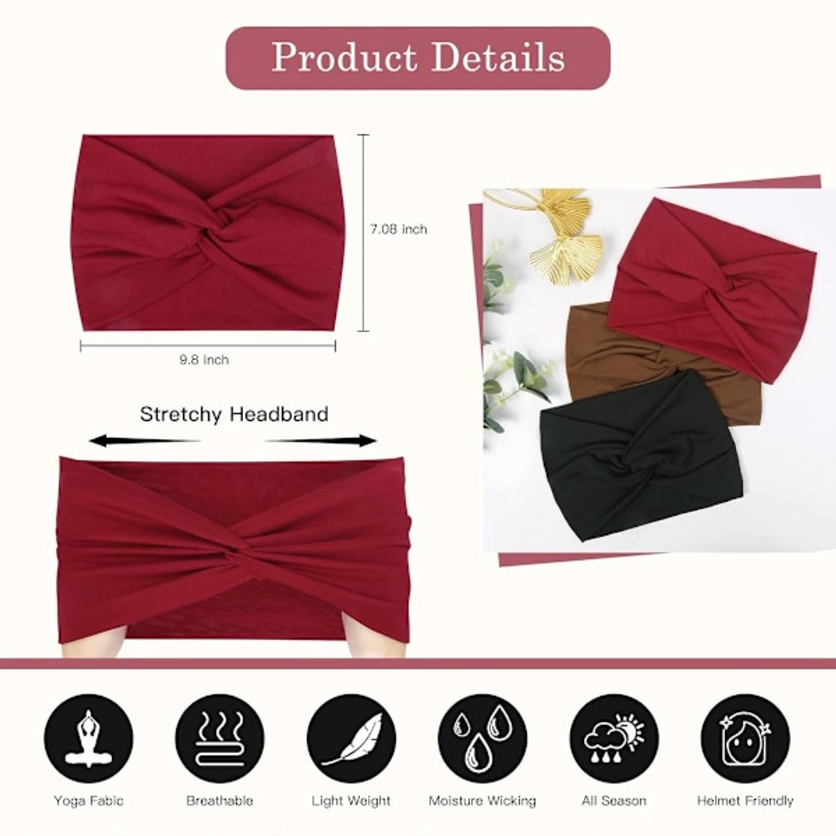 Wide Headbands for Women - Bohemian Style - 6-Pack - Oversized Turban Headbands - Scrunchies - Casual Wear - Sportswear - Cosmetics - Yoga Accessories
