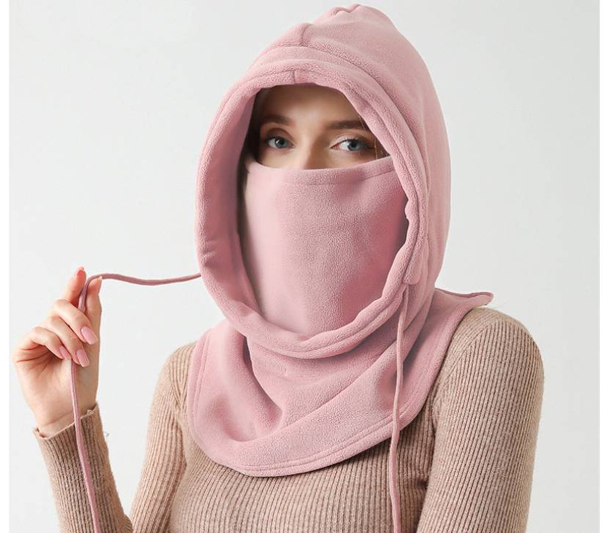 3-in-1 Women's Hat, Scarf & Face Mask - Warm Women's Hooded Scarf - Windproof Face Mask - Warm Face Mask - Scarf - Pink - Perfect for winter activities such as skiing, running, cycling, motorcycling, picnicking and hiking.