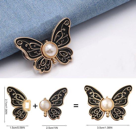 Waistband Tighteners - 8 Sets - Removable Butterfly Clips Jeans Buttons for Loose Jeans - Adjustable Waistband Buckles - No Sewing and No Tools Required - Decorative Butterfly Waistband Buckles | Jeans Buttons Pins