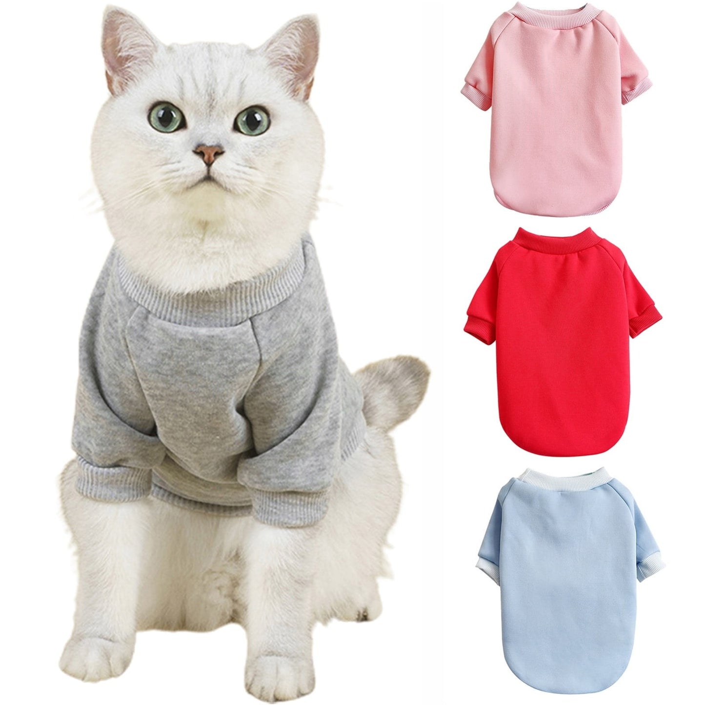 LGCASL Pet Hoodie, Dog Winter Sweater Cat Warm Clothes Pet Sweater Round Neck Solid Color Thickening Cat Dog Knitwear Sweater for Cats Or Dogs in Cold Season (Light Blue, S) S Red