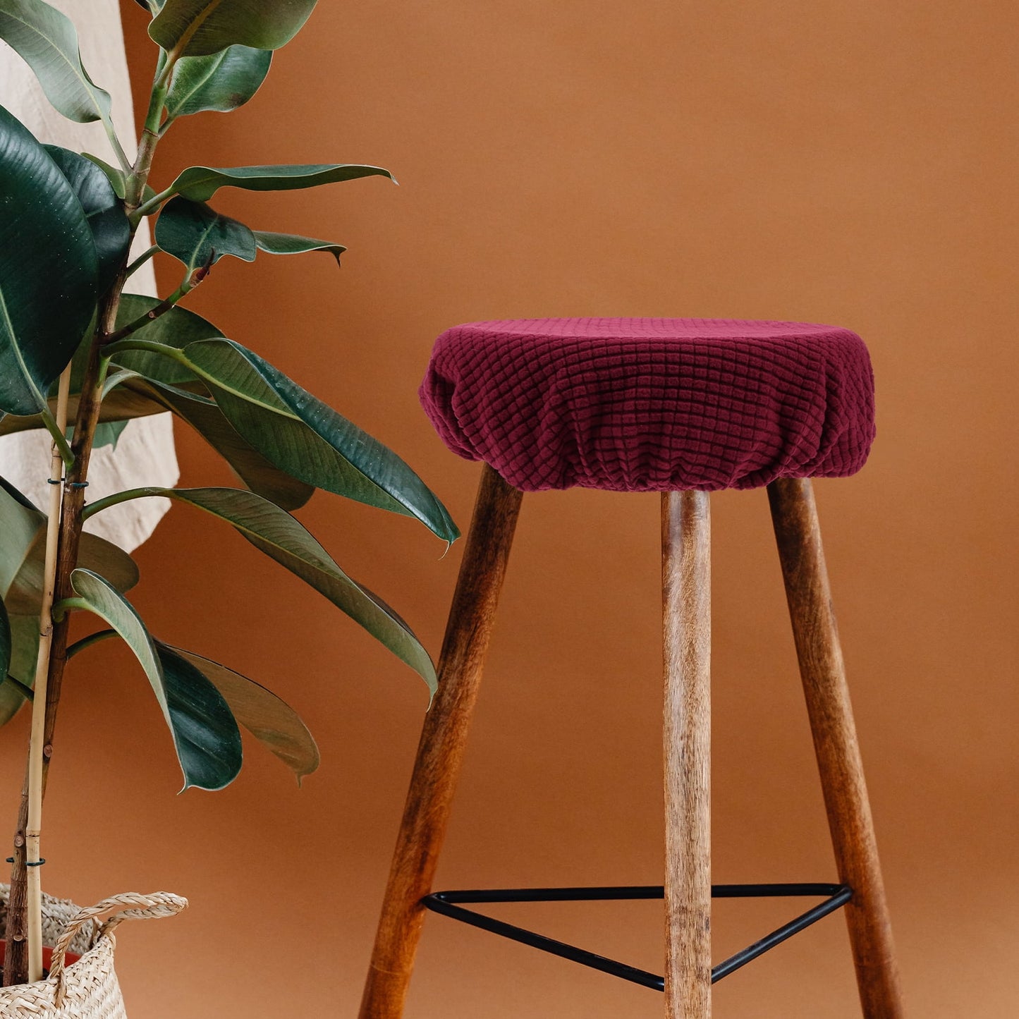 Ortofally Bar Stool Covers Stretchy Round Chair Covers Slipcover Washable Stool Cushion Elastic Bar Chair Covers Grey 27.5X17.5X6CM Dark Red