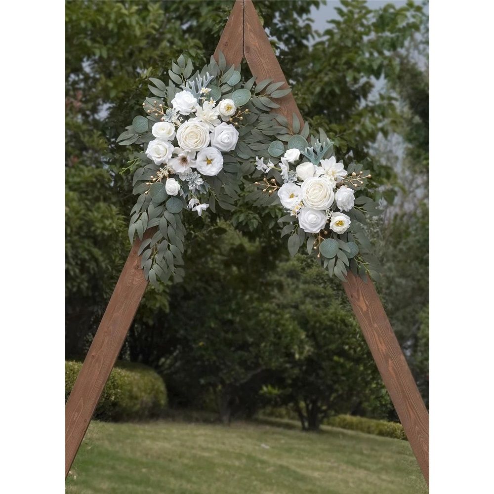 Faux Arch Flower Swag Set of 2 for Wedding Welcome Signs Floral Swag Wedding Reception Ceremony Signs Decor (White)