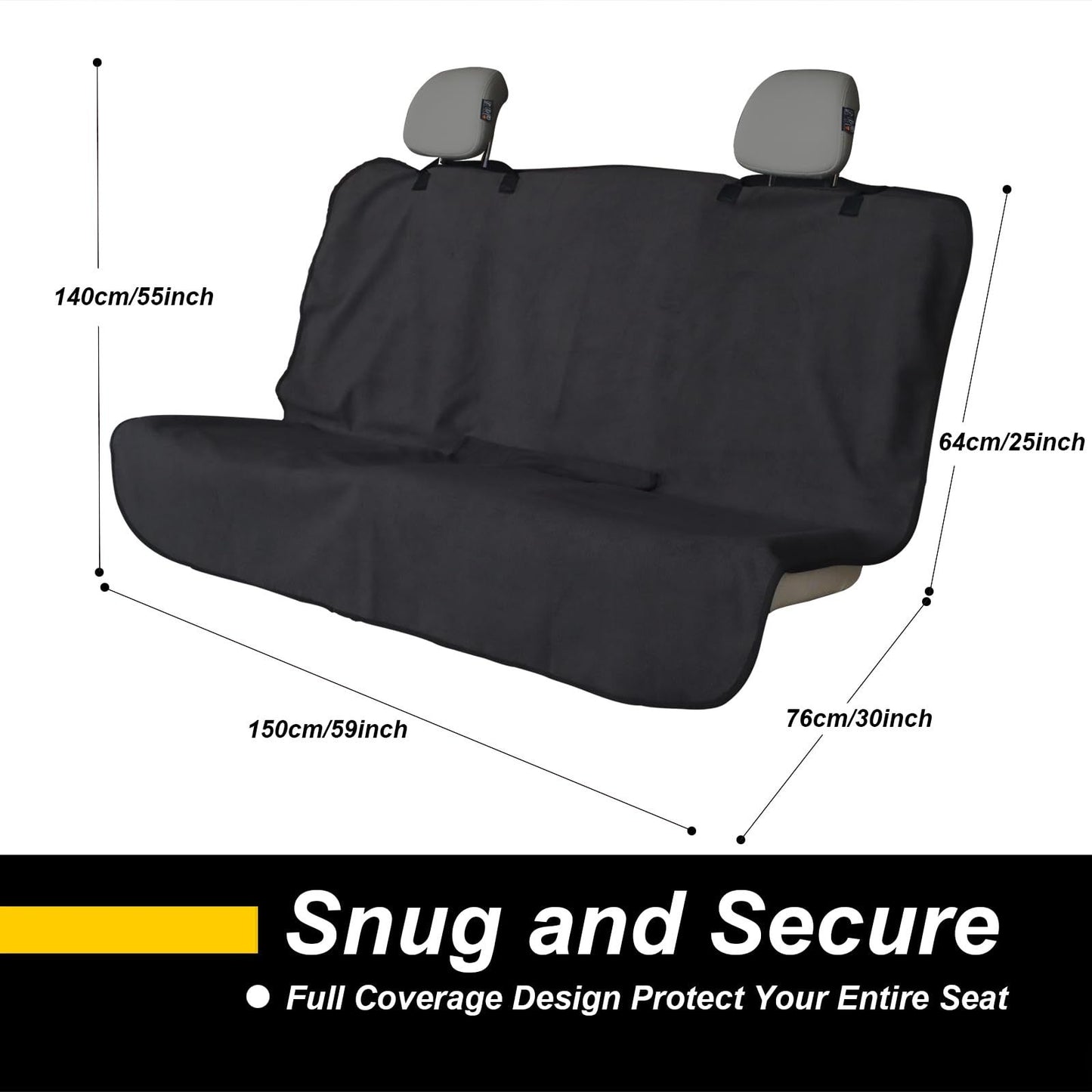 Back Seat Cover for Car Trucks Van SUV,Waterproof Rear Bench Towel Seat Covers for Dogs and Kids,Automotive Backseat Protector (Black)