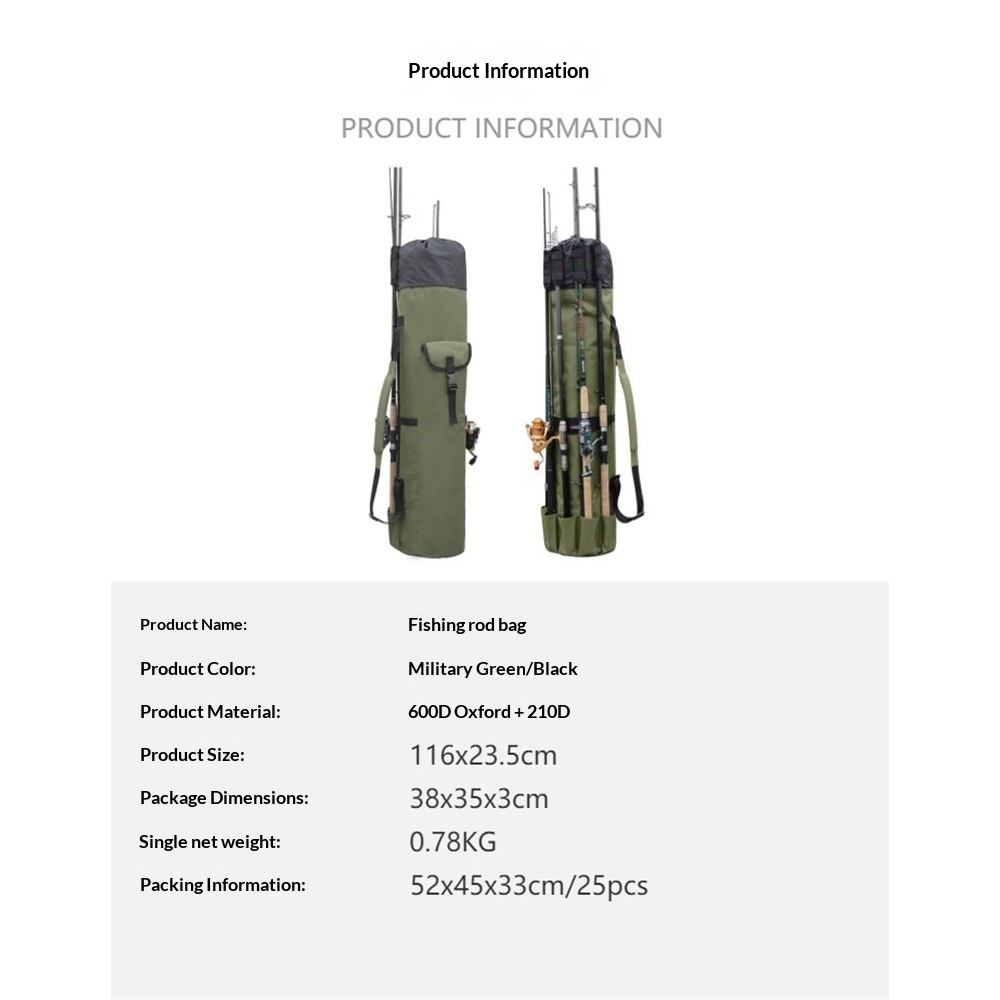 600D Oxford Fabric Fishing Rod Carrier - Pole Bag Reel Organizer Case Storage for Gear, Travel - Gifts for Men, Family(olive drab)Excluding fishing rod