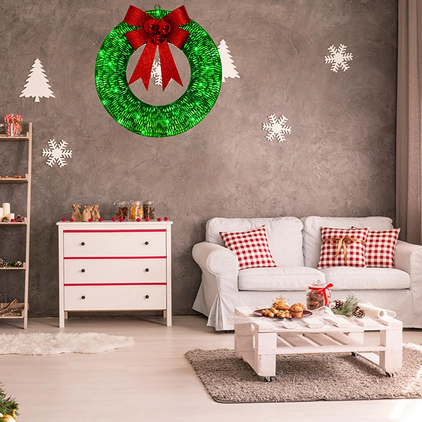 Christmas wreath outdoor decoration, small Christmas wreath plugin, suitable for doors, windows, garage green spaces(30cm)
