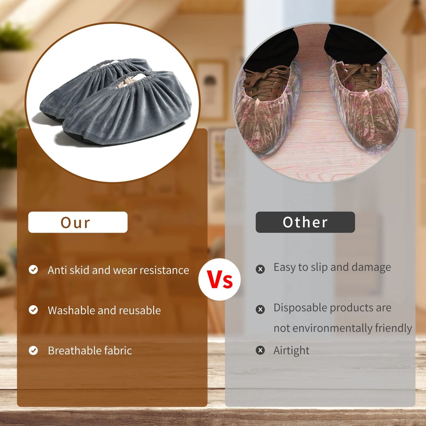 Shoe Covers, 5 Pairs Reusable Non Slip Shoe Protector Covers Washable Soft Shoe Cover for Household Office, Grey