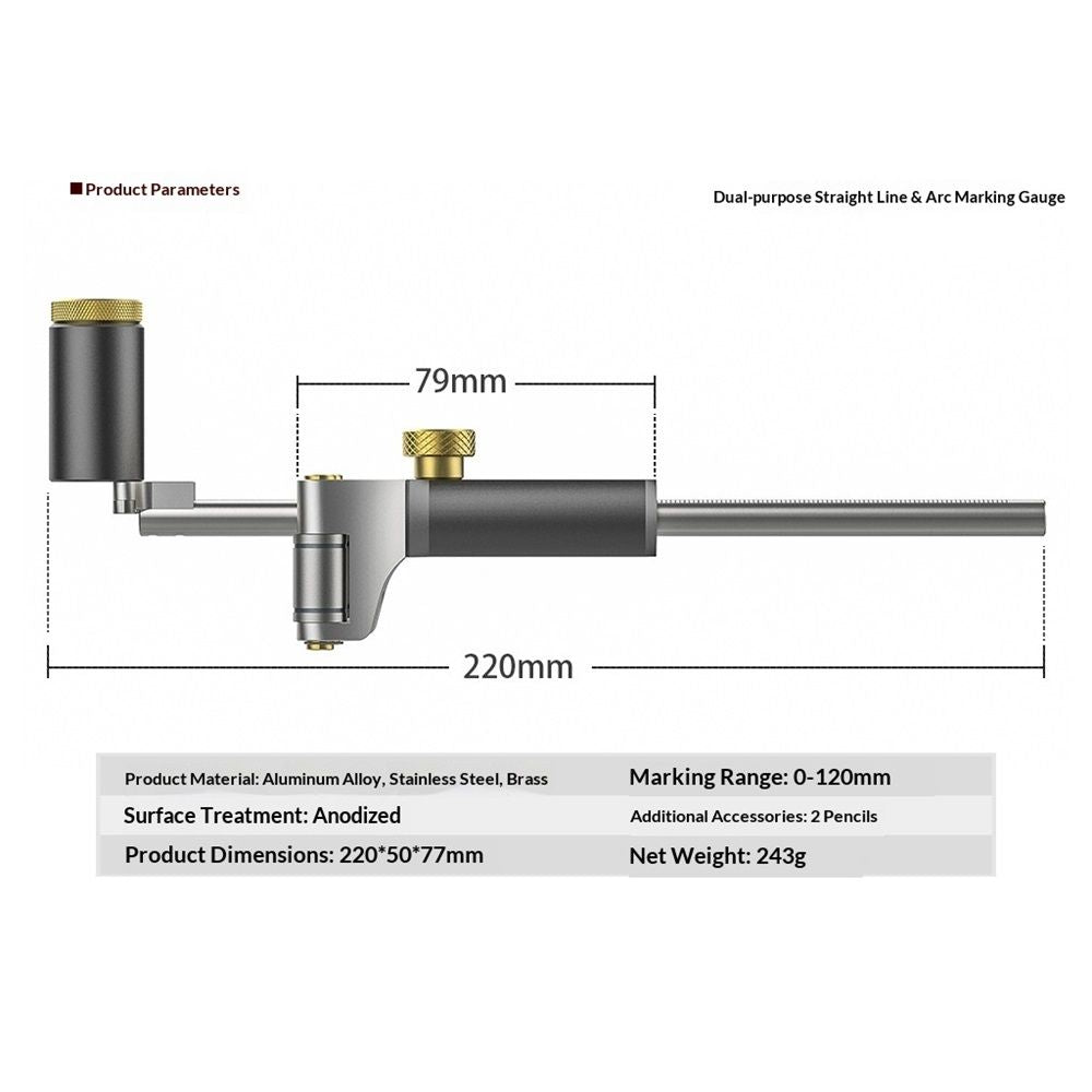 Marking Gauge, 2‑in‑1 Woodworking Scribe Scriber Multi‑Function Line Maker Measuring Tools Sliding Mark Scraper