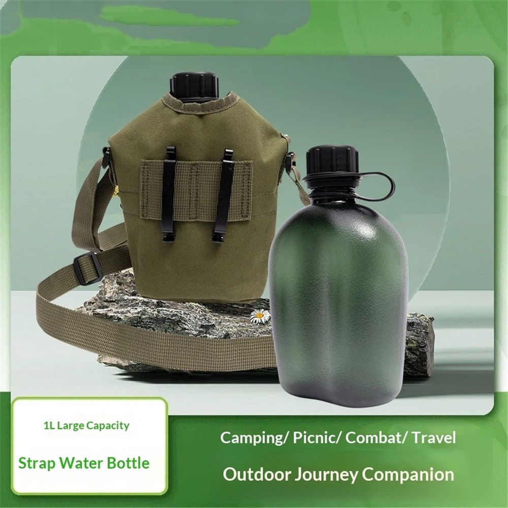 Canteen Water Bottle - 1 LWater Canteen Water Bottle for Hiking Camping Survival (Bottle & Cover Olive)