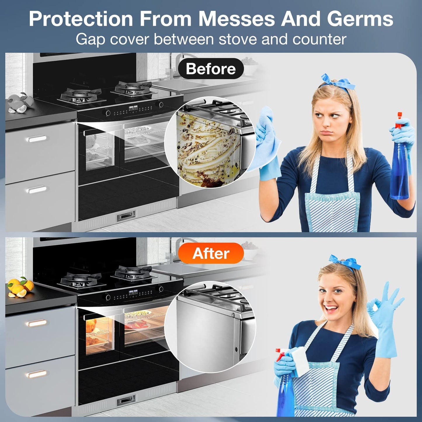 2PCS Kitchen Stove Counter Gap Covers, Stainless Steel Stove Gap Guard, Cooktop Trim Kit, Stove Gap Guards, Oven Gap Filler, Heat Resistant & Effectively Protect Stove Gap Filler