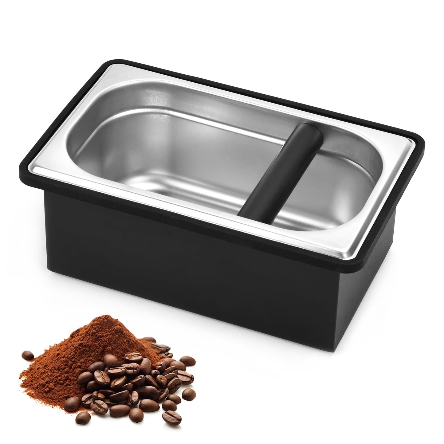Espresso Knock Box,Stainless Steel Coffee Pucks Container, with Steel Holder and Noise Reduction Rubber Ring