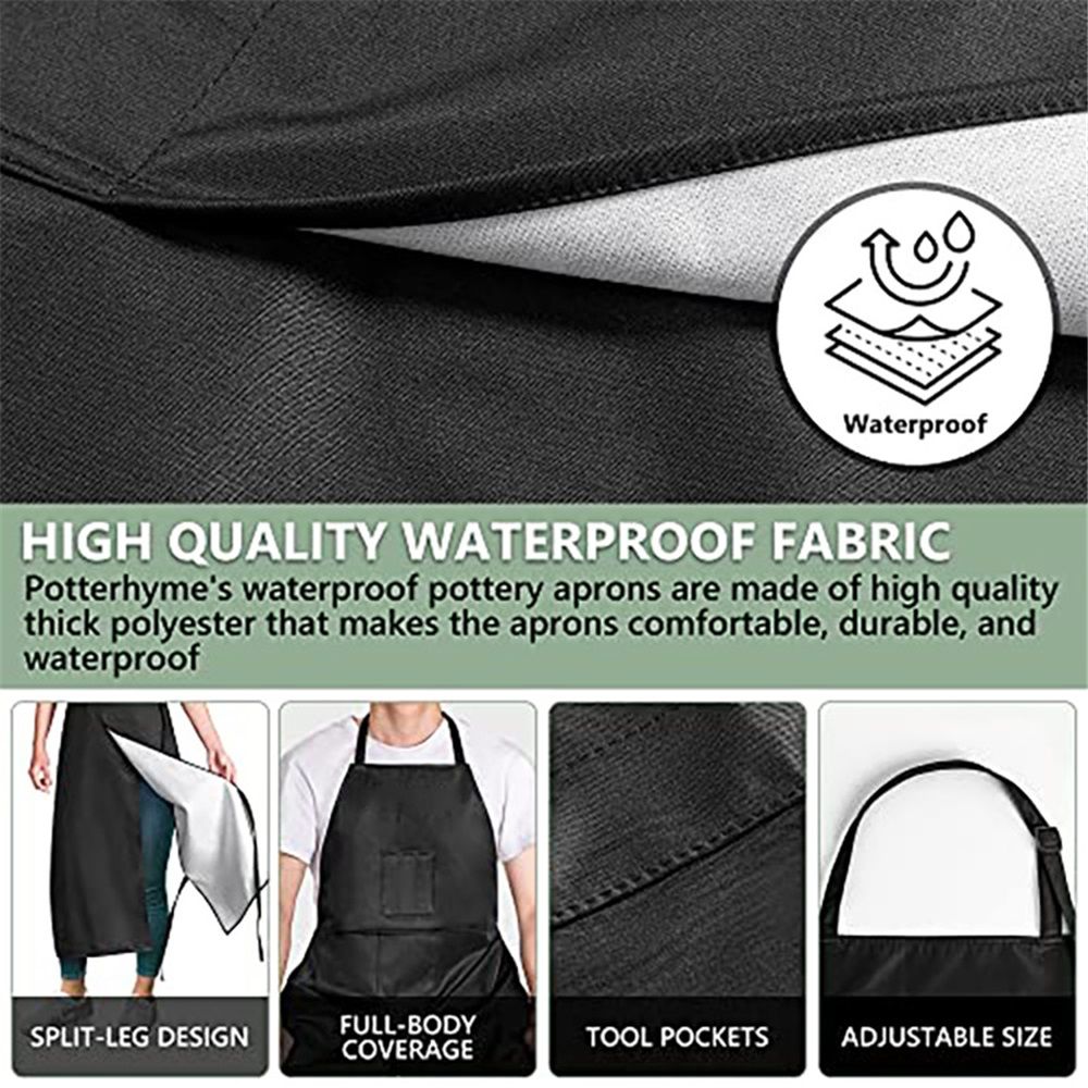 Reusable Full Coverage Waterproof Pottery Apron Split Leg -Lined Polyester Apron For Men & Women - For Ceramic Wheel Throwing, Woodturning, Painting, and Clay or Tattoo Artists