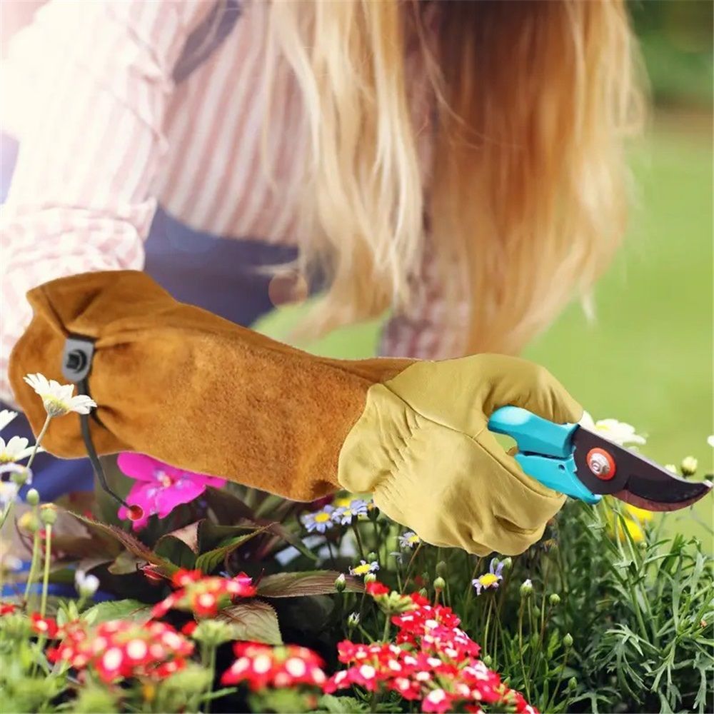 Long Gardening Gloves for Women Thorn Proof,Rose Pruning Cowhide Leather Garden Gloves for Cactus, Rose and Blackberry