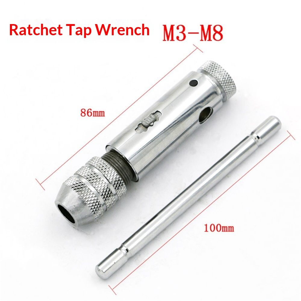 Adjustable Ratchet Tap Wrench T-Handle, M3-M8 Capacity, Tap Reamer Tapping Ratcheting Wrench,90mm Body Length