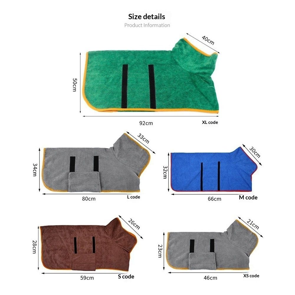 Dog Drying Coat - Fast Drying Dog Towel Robe - Microfiber Super Absorbent Pet Bathrobe, Adjustable Collar & Belly Strap Pet Coat Pet Bath Robe Towel Dark Green S