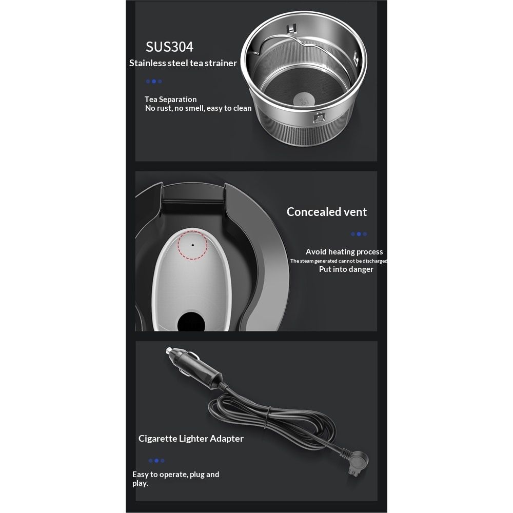 Car Electric Kettle for Travel :12V/24V Small Electric Water Kettle, Multi-Temp Control 500 mL Portable Car Water Boiler for Brewing Coffee Tea,LCD Display 304 Stainless Steel Truck Heating Cup