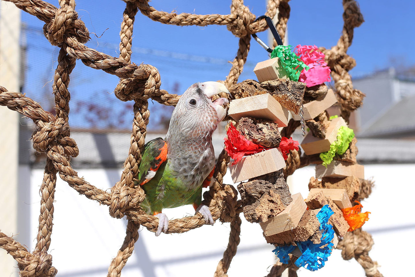 1PCS Parrots Climbing Net, Medium Large Size Parrots Hemp Rope Hanging Swing Bird Game Cage Toy Accessories M 40*40cm