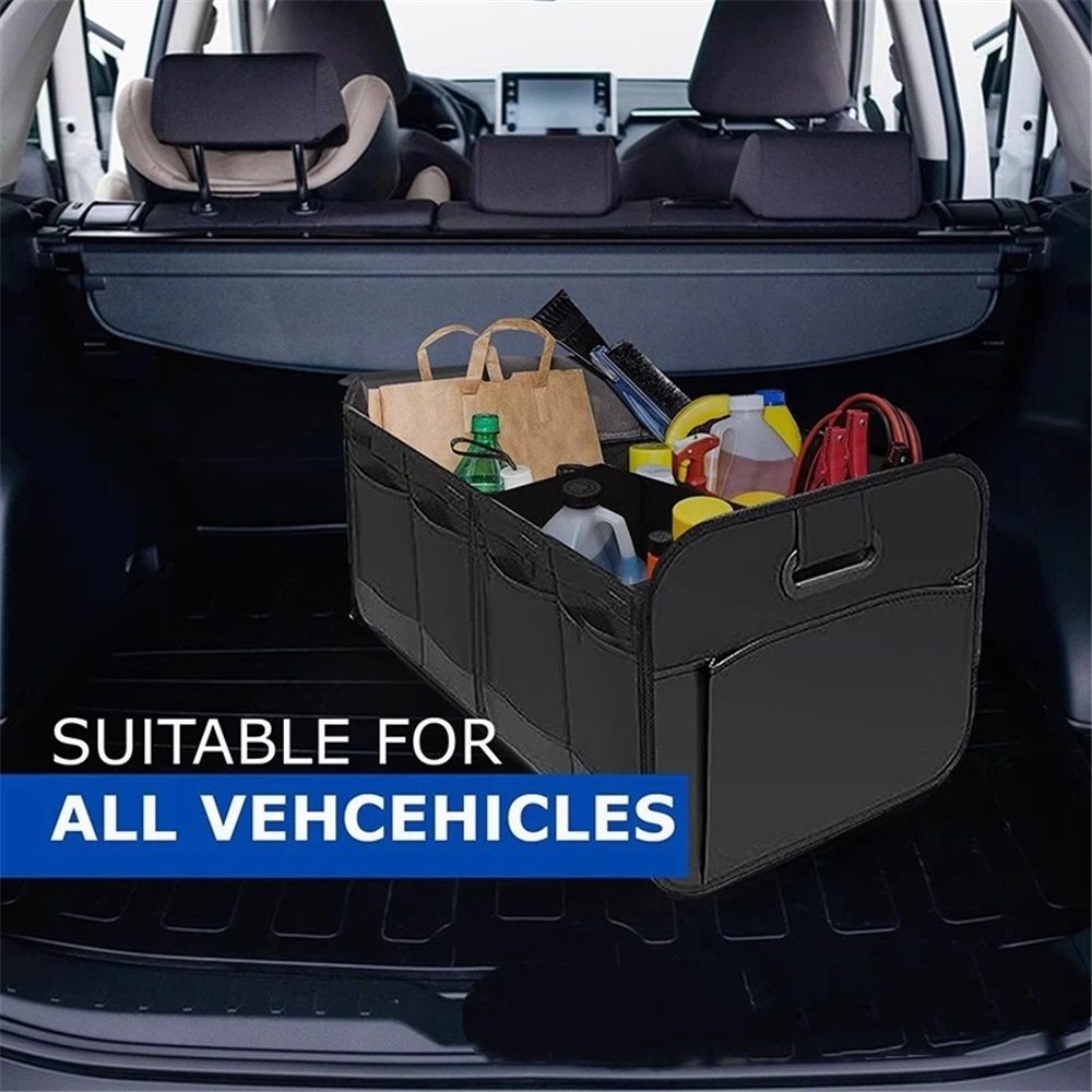Trunk Organizer For Car, Suv, Truck | Premium Adjustable Multi Compartments Collapsible Car Trunk Organizer (Large Size, Black)