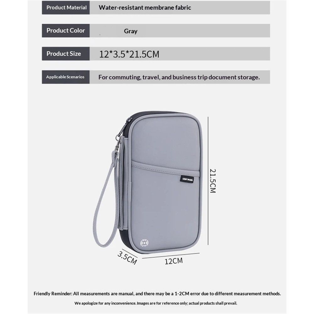 Travel Passport Wallet, Family Passport Holder, Trip Document Organizer, Cover Lightweight Portable Document Organizer with Wrist Strap (Grey)