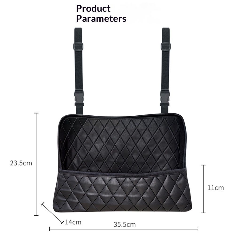 Car Net Pocket Handbag Holder Between Seats, Luxury Quilted Purse Car Organizer With 2 Extra Pockets For Storage, Black