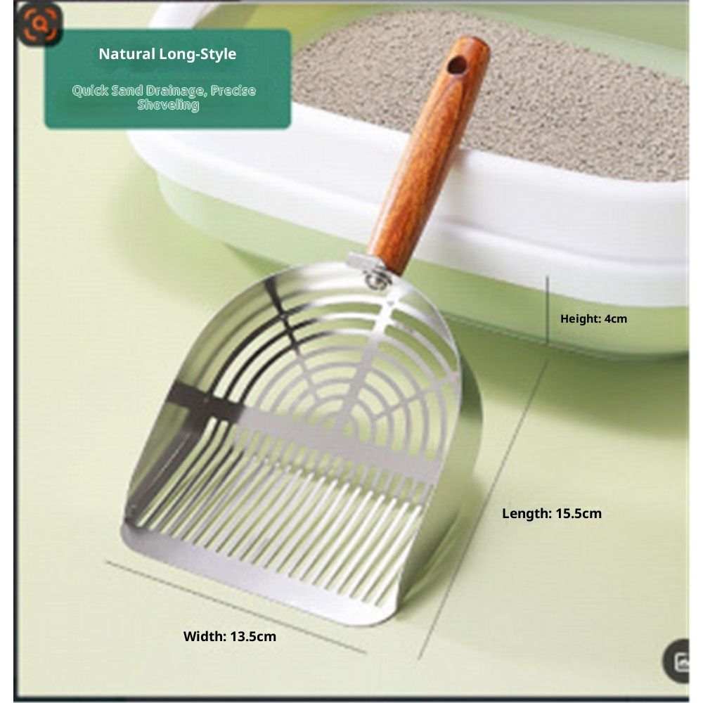 Stainless Steel Metal Cat Litter Scoop - Durable, Anti-Break Handle for Cat Litter Box Strip Holes Easy Cleaning(Original color )Long shovel