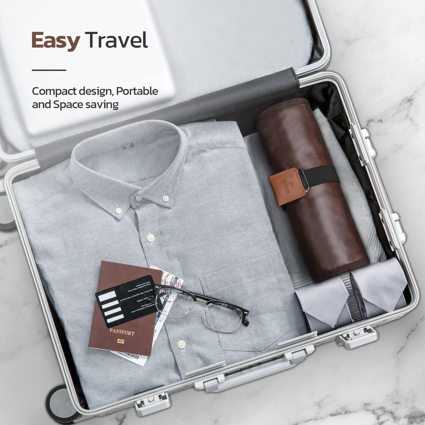 Toiletry Bag for Men, Travel Essentials Travel Toiletry Bag, Water-Resistant Compact Bathroom Roll Organizer for Hygiene, Shaving kit, Gifts for men (Chic Brown(PU Leather),oniy bag)