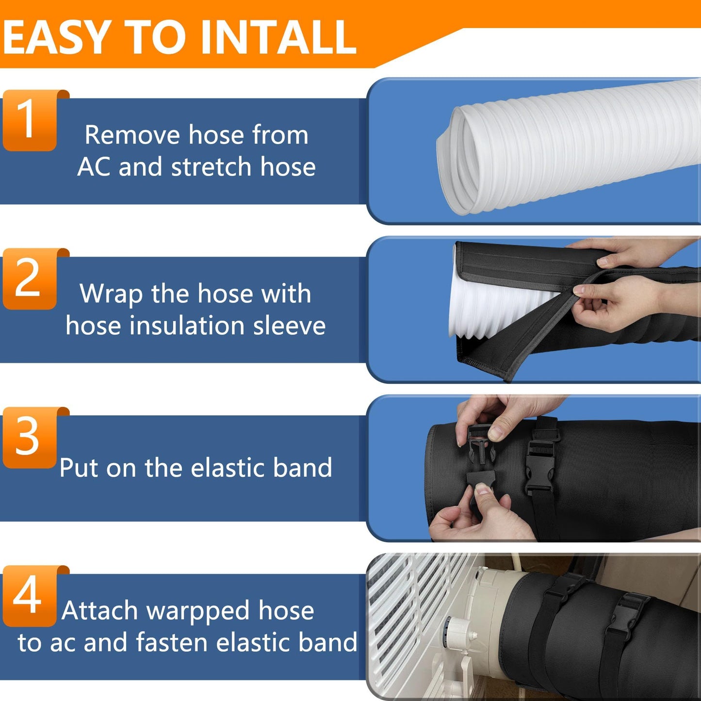 Portable AC Hose Insulation Sleeve, Portable Air Conditioners Insulated Hose Cover Wrap, Fit 5" & 5.9" Diameter Exhaust Hose, Easy Installation with 3*Adjustable Buckle Straps, Black