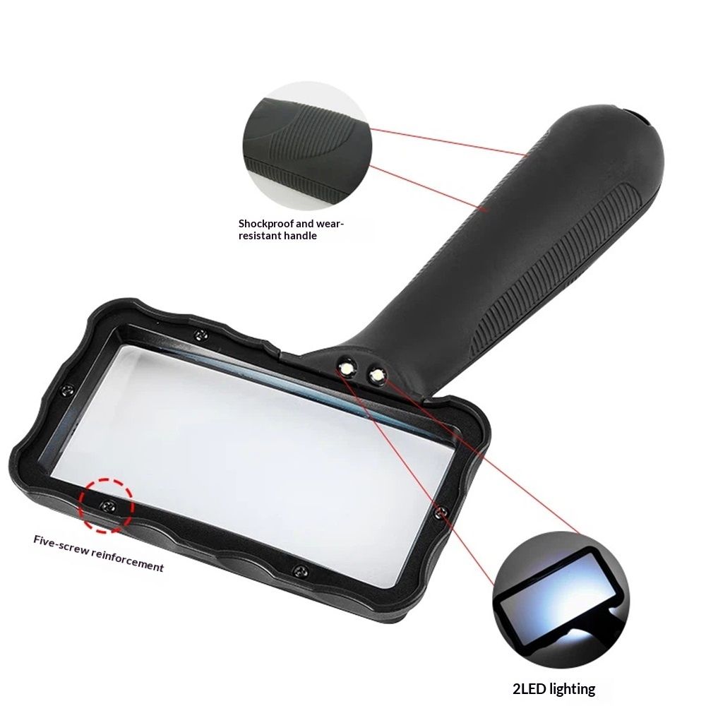 3X Hand-held Rectangular Magnifying Glass, LED Light Magnifier, Reading Magnifying Glass for Seniors, Low Vision, Macular Degeneration