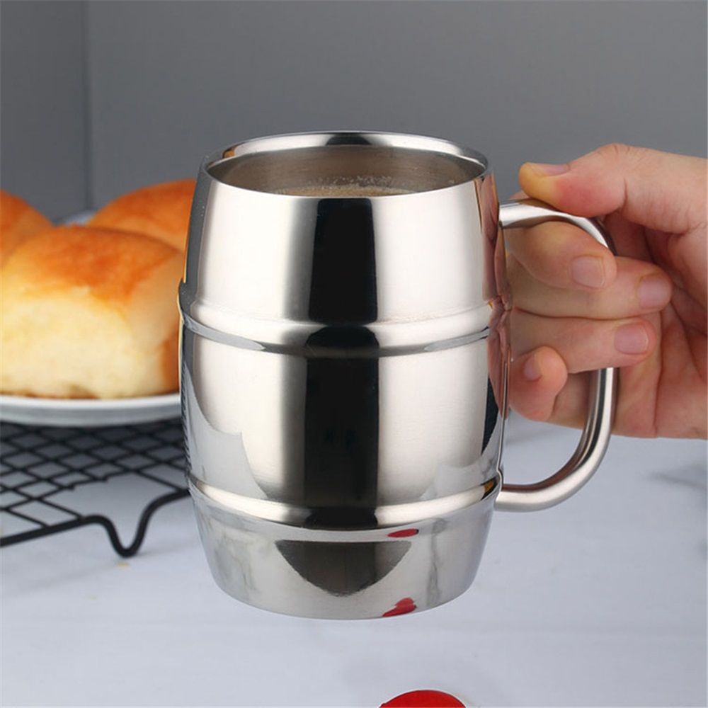 2 Pcs 304 Stainless Steel Barrels Mugs 16 oz Double Wall Coffee Cup Beer Cup with Handle for Party Travel Tumbler Tea Insulated Cold Hot Drinks