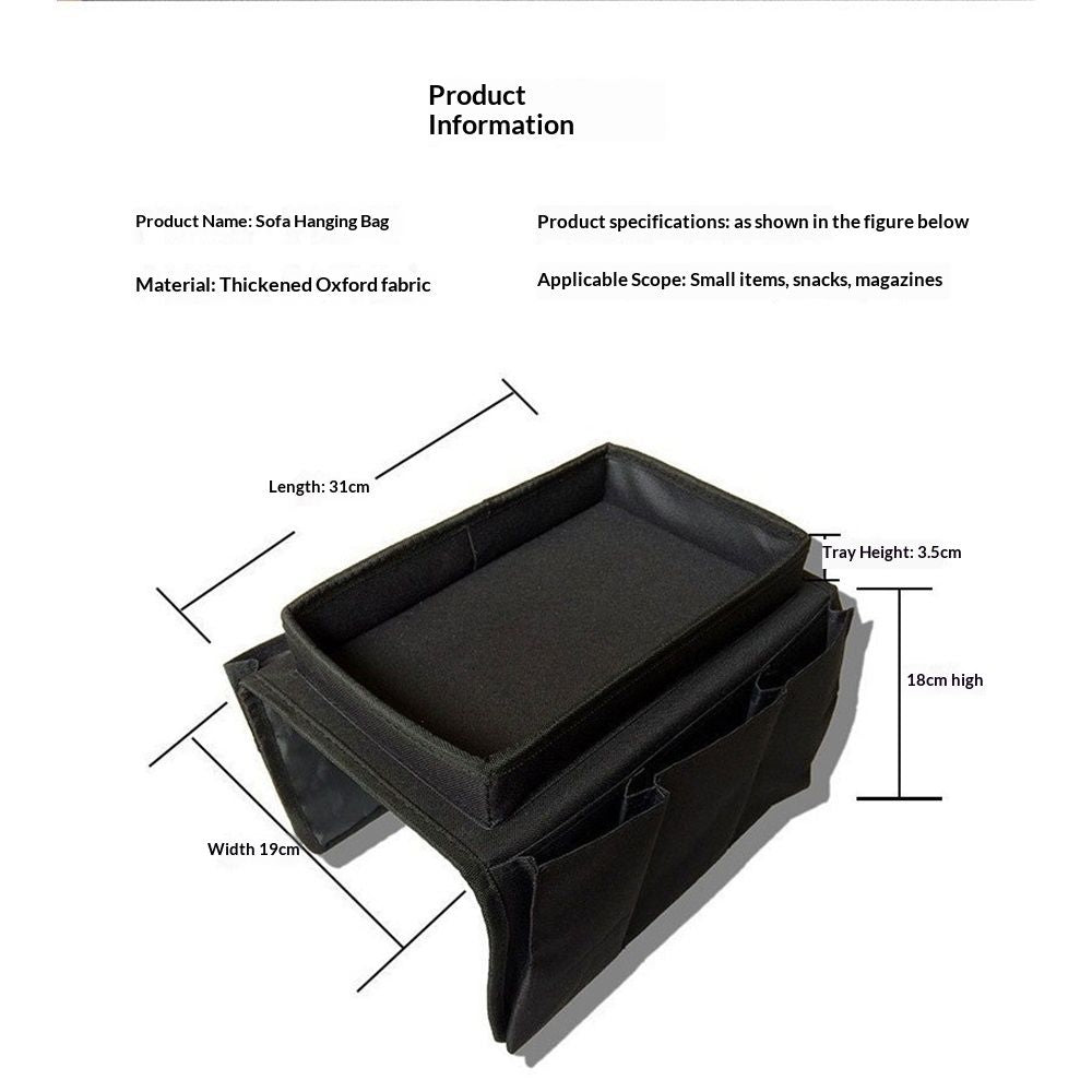 Sofa Armrest Organizer, Couch TV Remote Storage Organizer with Pockets for Recliner Armchair Snacks Glasses Smartphone Magazines Pouch (black)