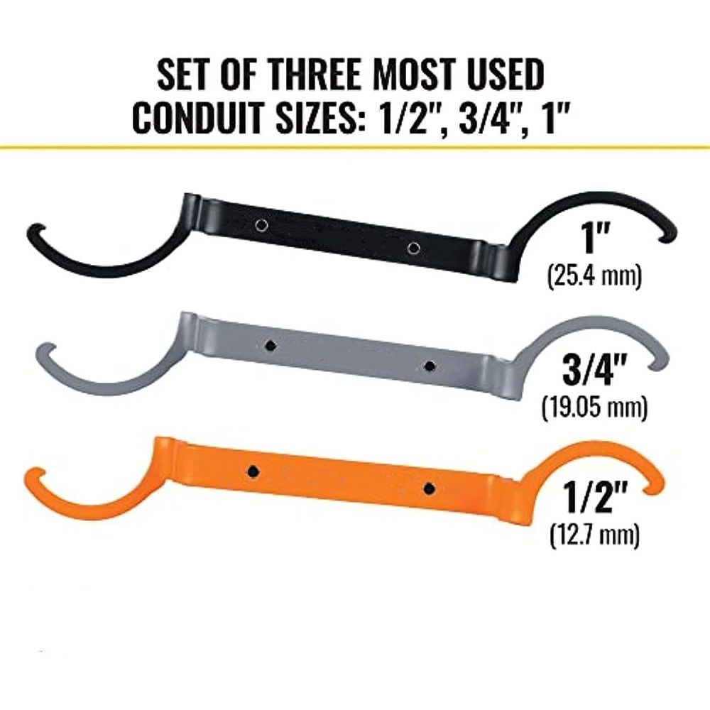 Conduit Lockout Wrench Set, Tighten and Loosen Locknuts in Tight Spaces, 1/2, 3/4 and 1-Inch, Offset Bends, 3-Piece