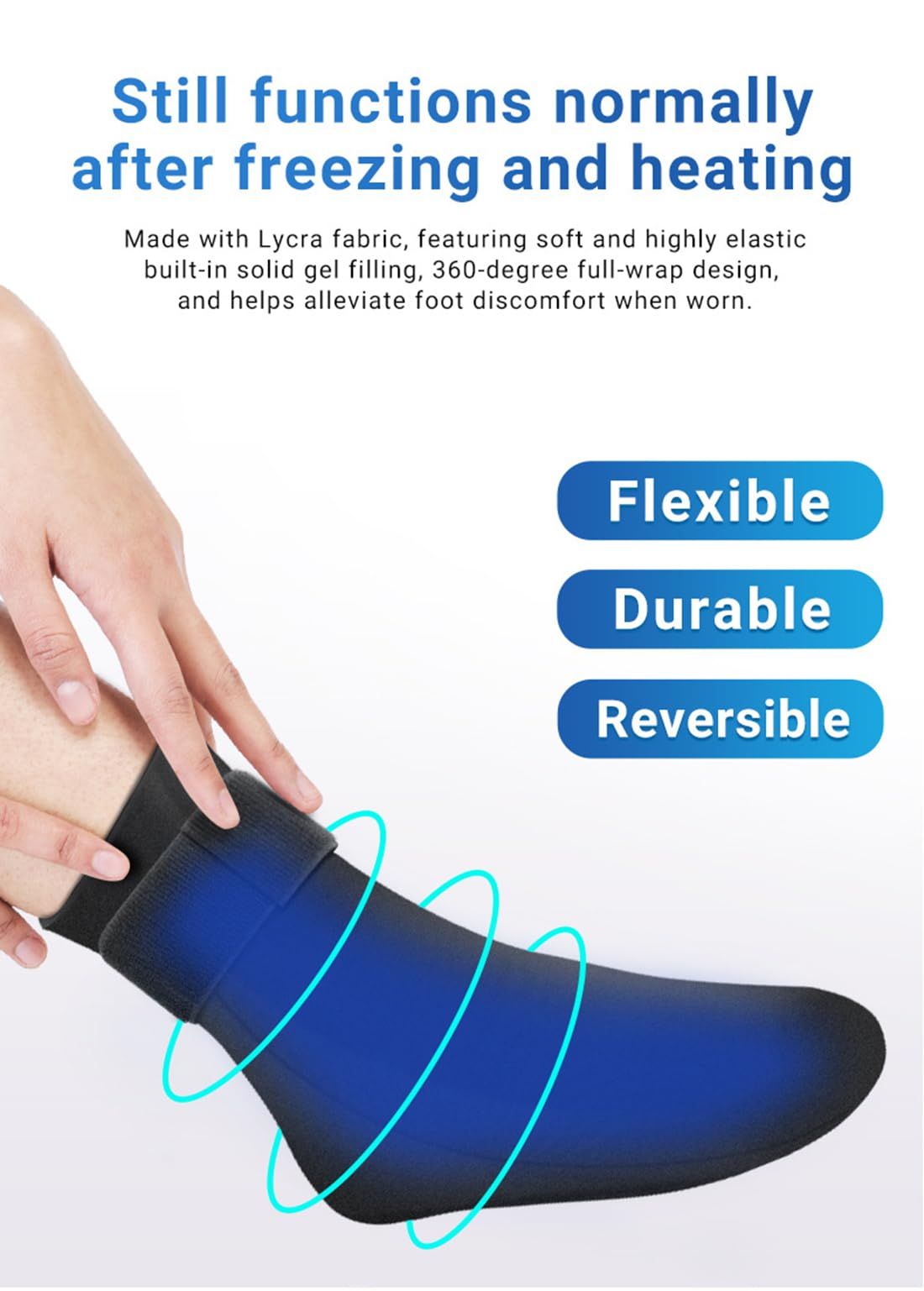 Reusable Gel Cold Therapy Sock for Hot & Cold Therapy, Ankle Foot Ice Pack Wrap for Injuries, Instant Pain Relief for Achilles Tendonitis, Plantar Fasciitis, -1pcs Black