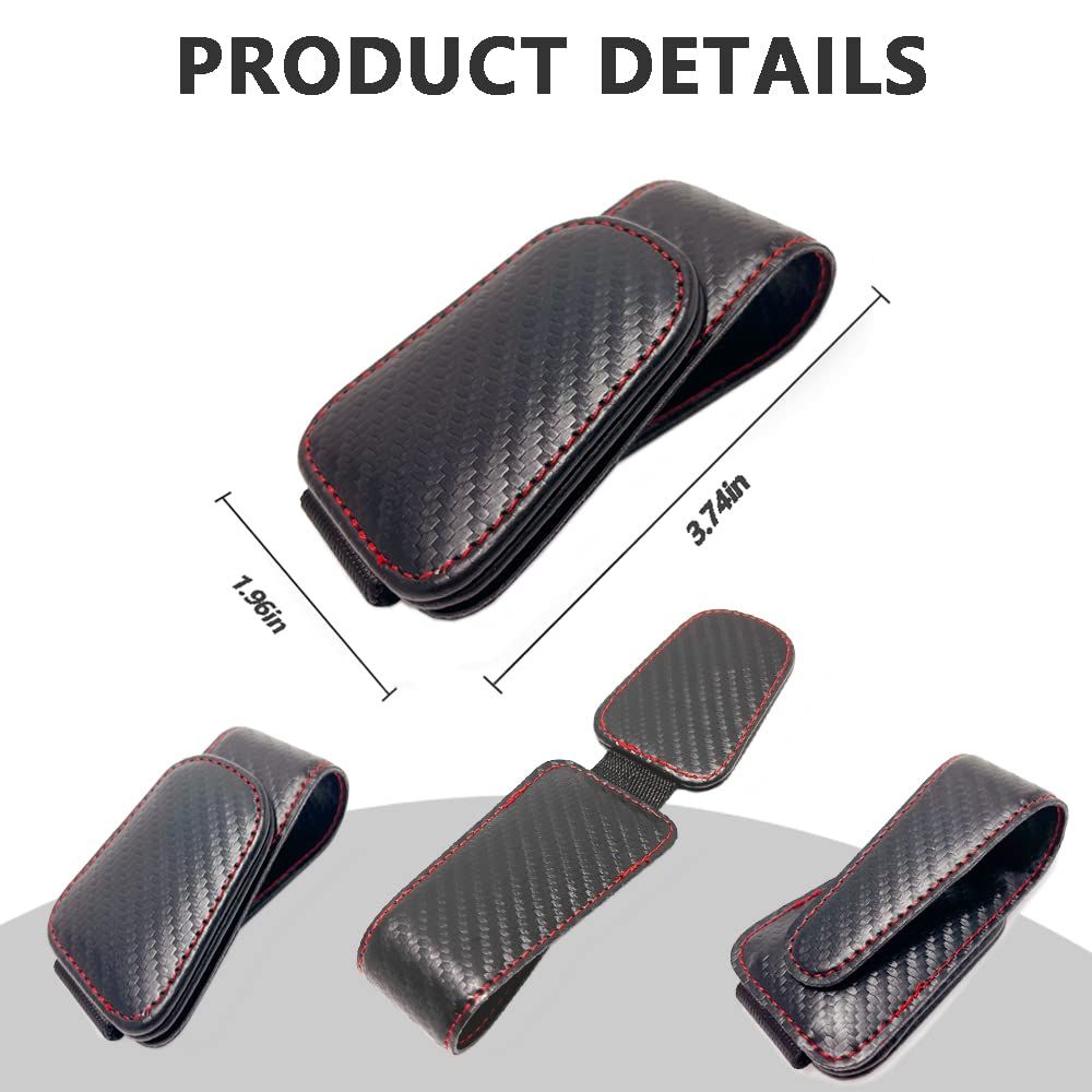 2Pcs Sunglass Holder for Car, Magnetic Leather Eyeglass Hanger Clip for Car Sun Visor, Sunglasses Holder and Ticket Card Clip for Car Visor Accessories (Carbon Fibre Black)