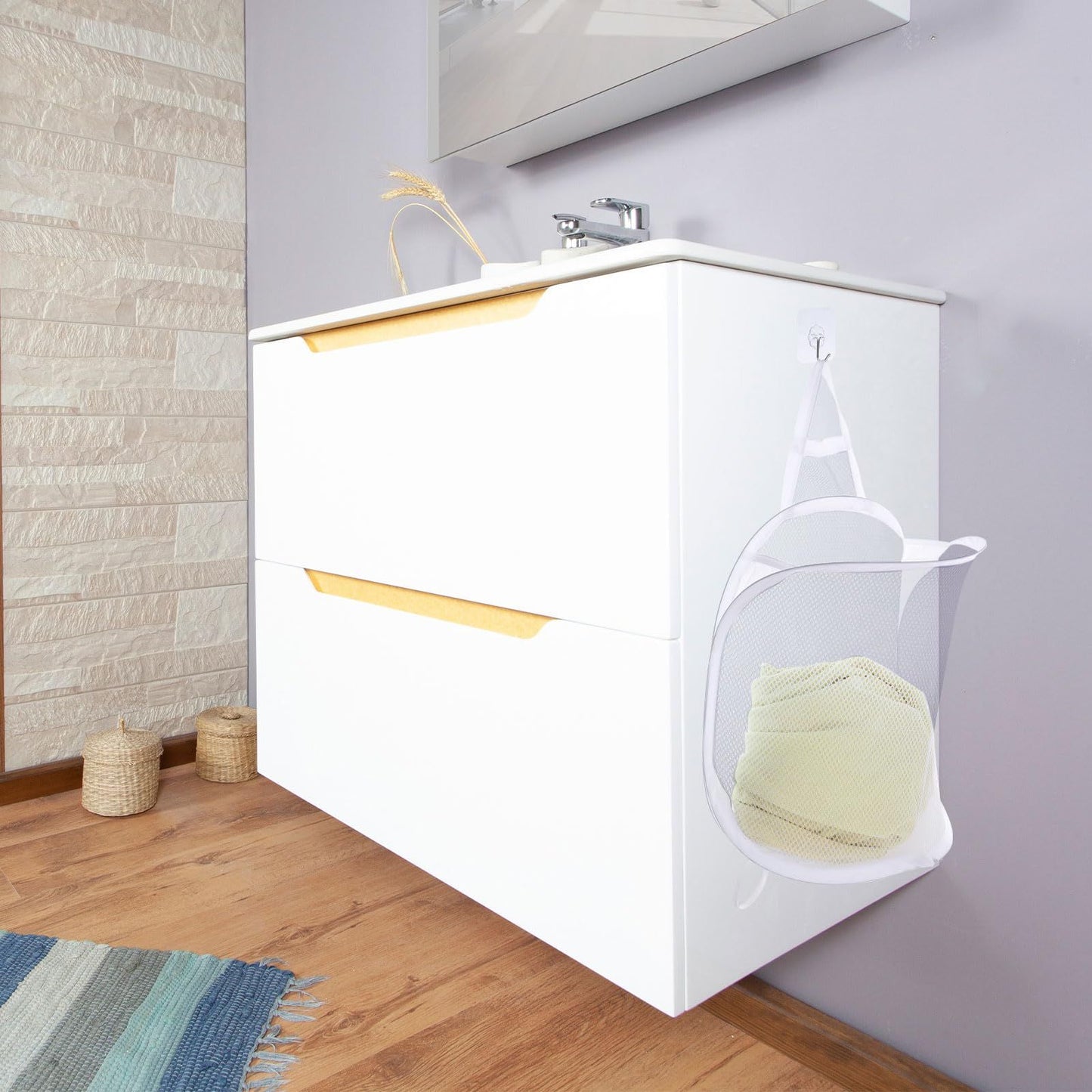 3 pack Mesh Collapsible Small Wall Laundry Baskets,Hanging Laundry Hamper,for Hotel, University Dormitory Use