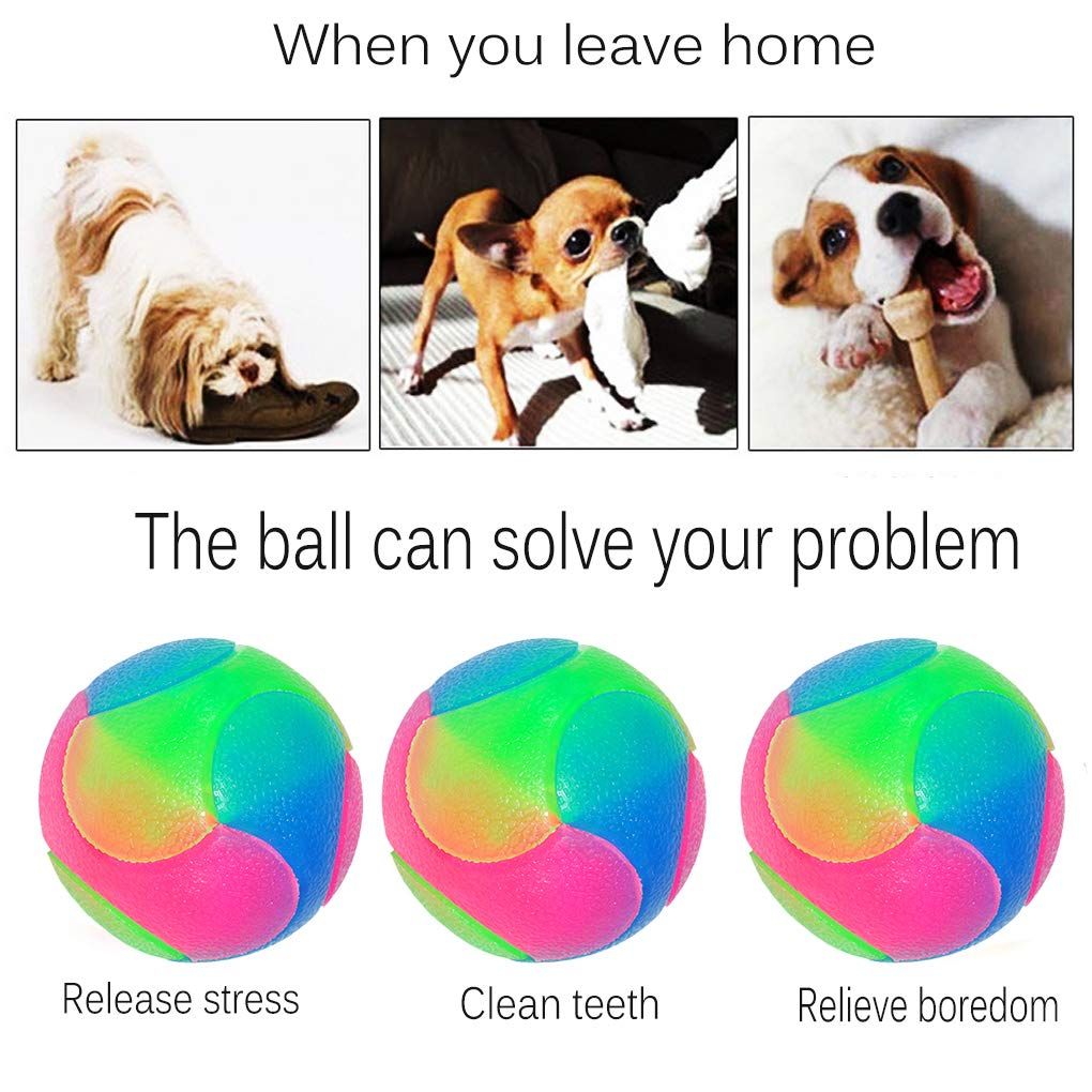 4 pcs Light Up Dog Balls Flashing Elastic Ball Glow in The Dark Interactive Pet Toys for, Cats, Dogs,Diameter 7cm