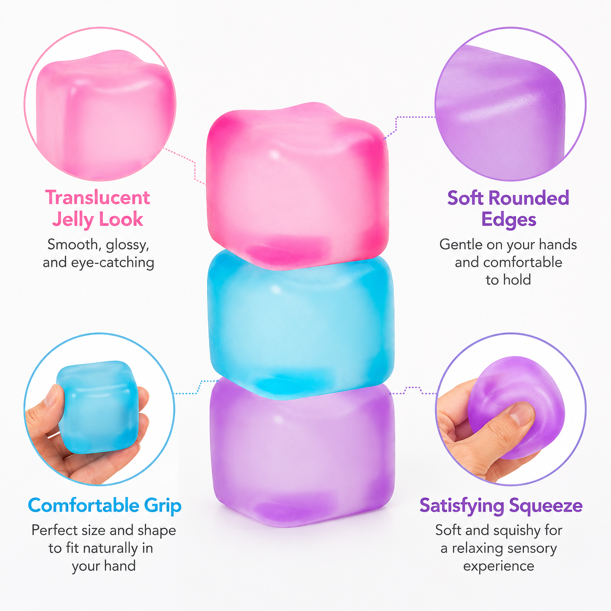 Pink Stress Cube Fidget Squishy Slow Rising Sensory Stress Ball, Soft Gel Filled Anxiety Relief Toy for Kids Teens Adults